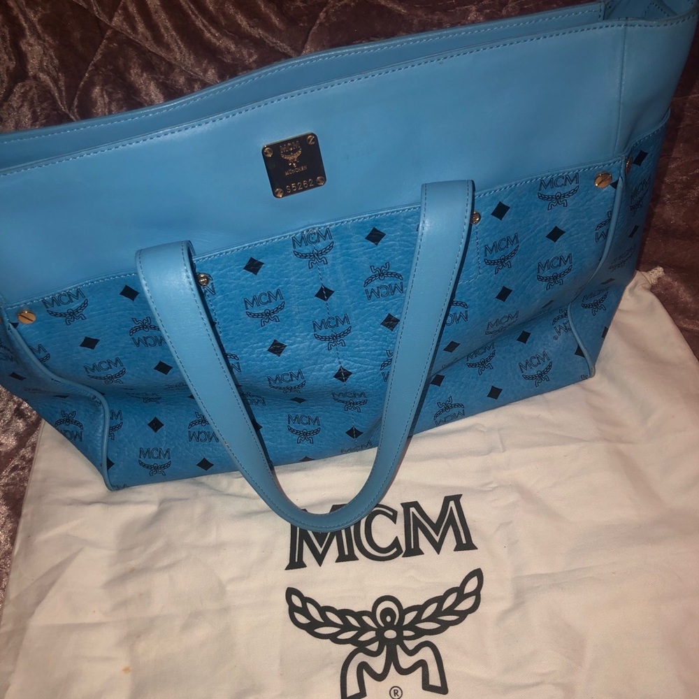 MCM Blue Light Blue Tote Bag